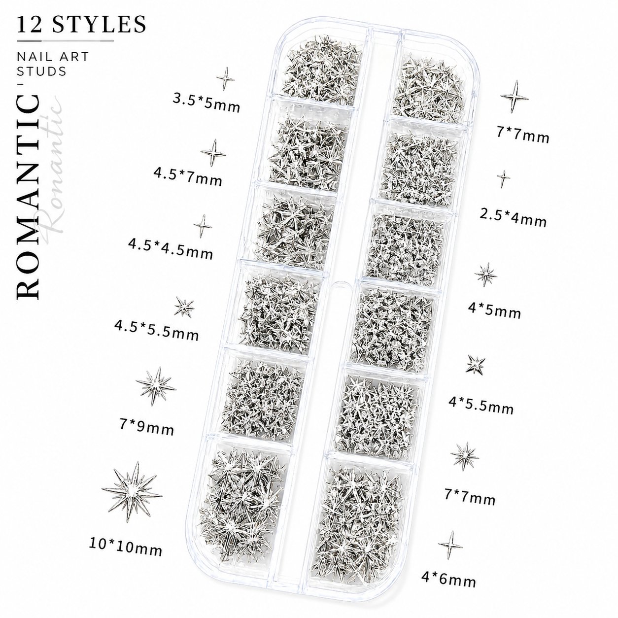 Celestial Silver Nail Art Stud Mix – 12 Style Set