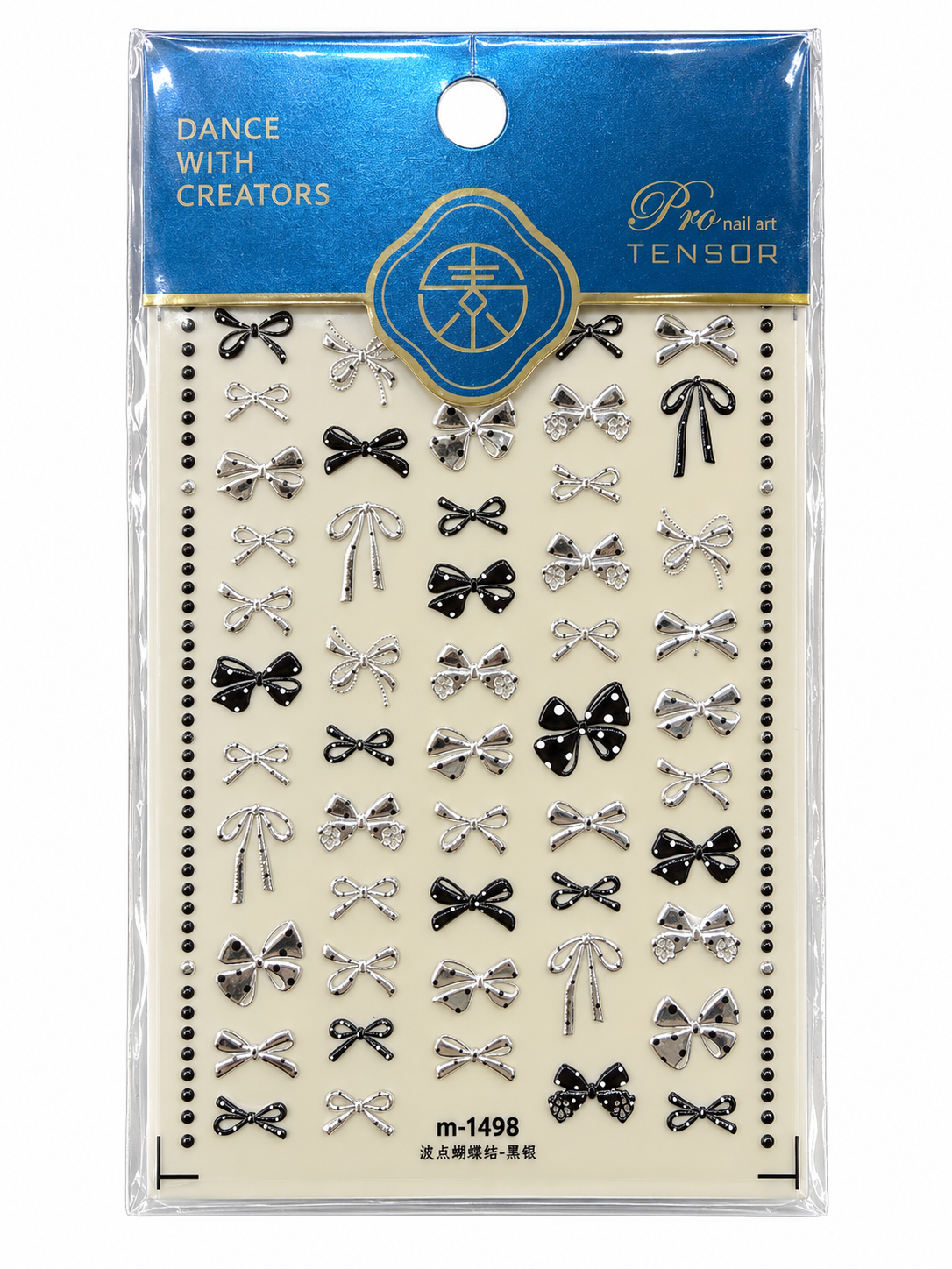 Silver & Black Bow Nail Art Stickers – M-1498