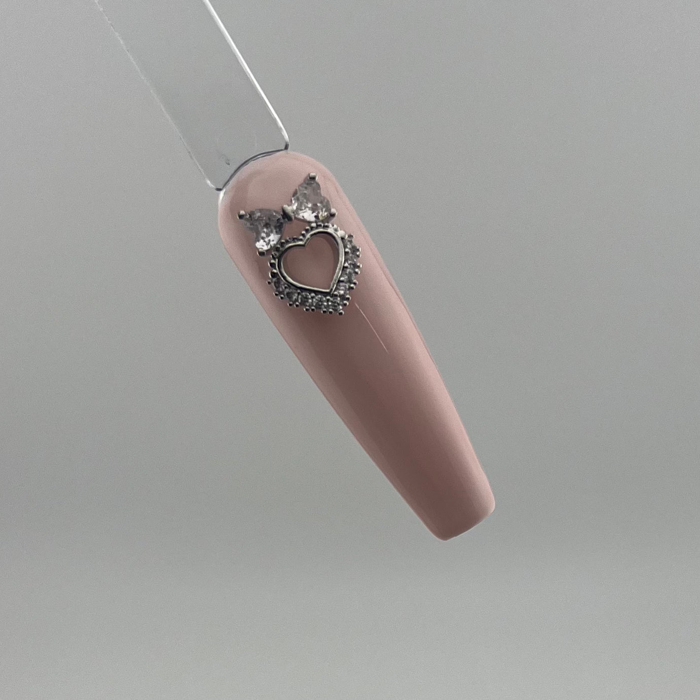 Open Heart with Big Rhinestone Bow Nail Charm