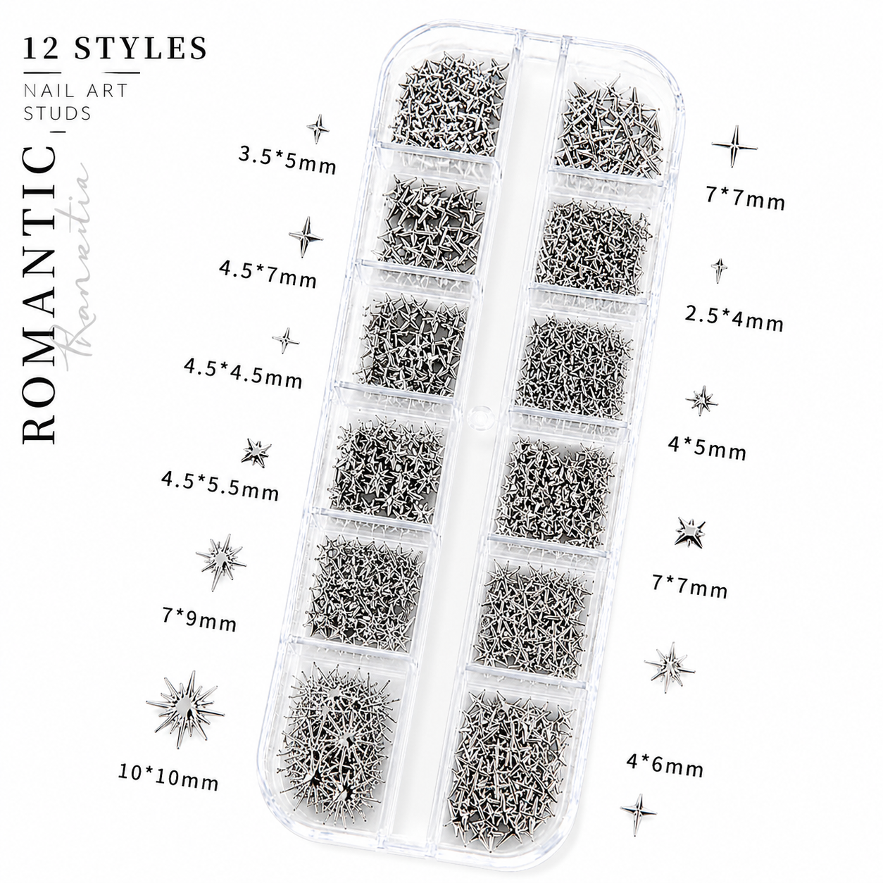 Celestial Silver Nail Art Stud Mix – 12 Style Set