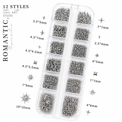 Celestial Silver Nail Art Stud Mix – 12 Style Set
