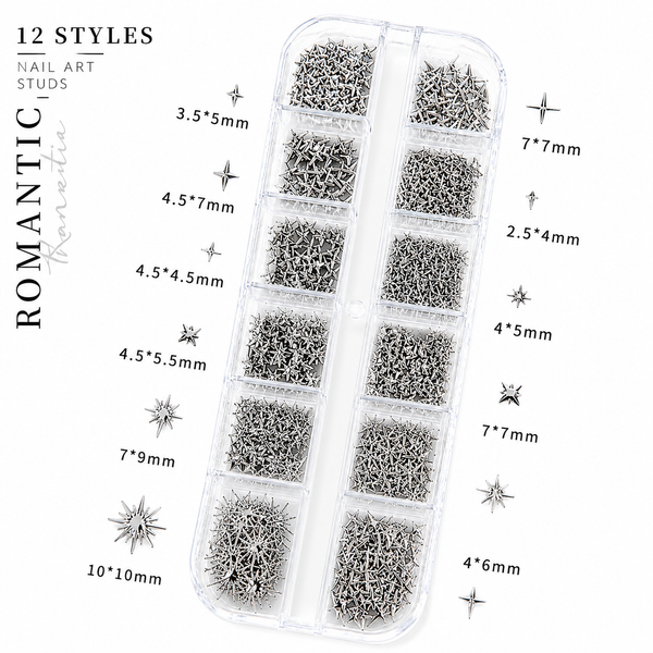 Celestial Silver Nail Art Stud Mix – 12 Style Set