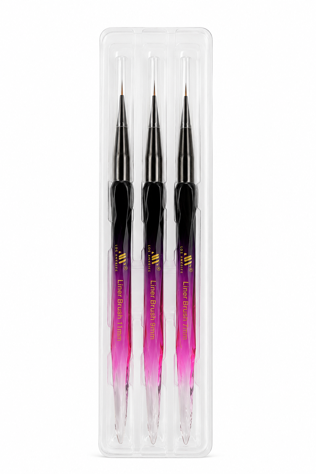 Pink & Black Ombré Nail Art Liner Brush Set – 3 Pieces