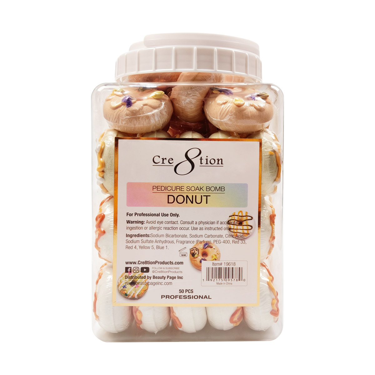 Cre8tion Pedicure Soak Bomb Donut 40g jar