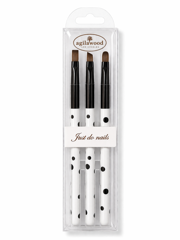 Black polka dot gel brush set -3pc