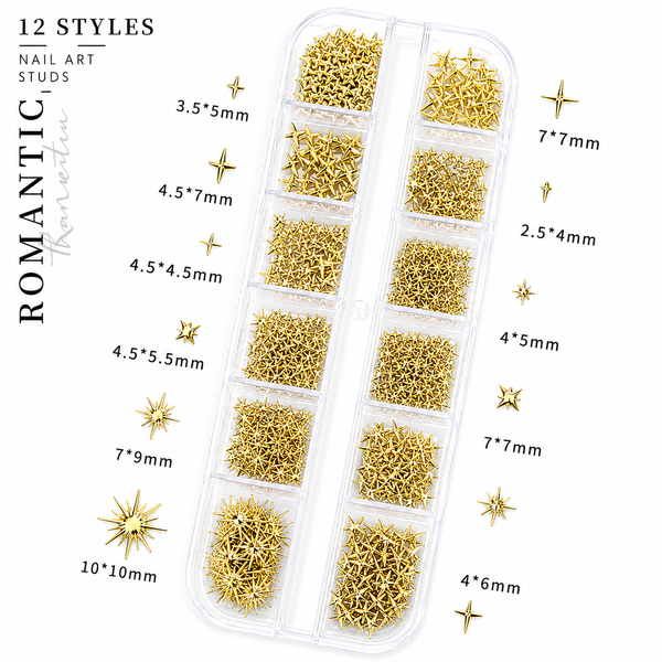 Celestial Silver Nail Art Stud Mix – 12 Style Set
