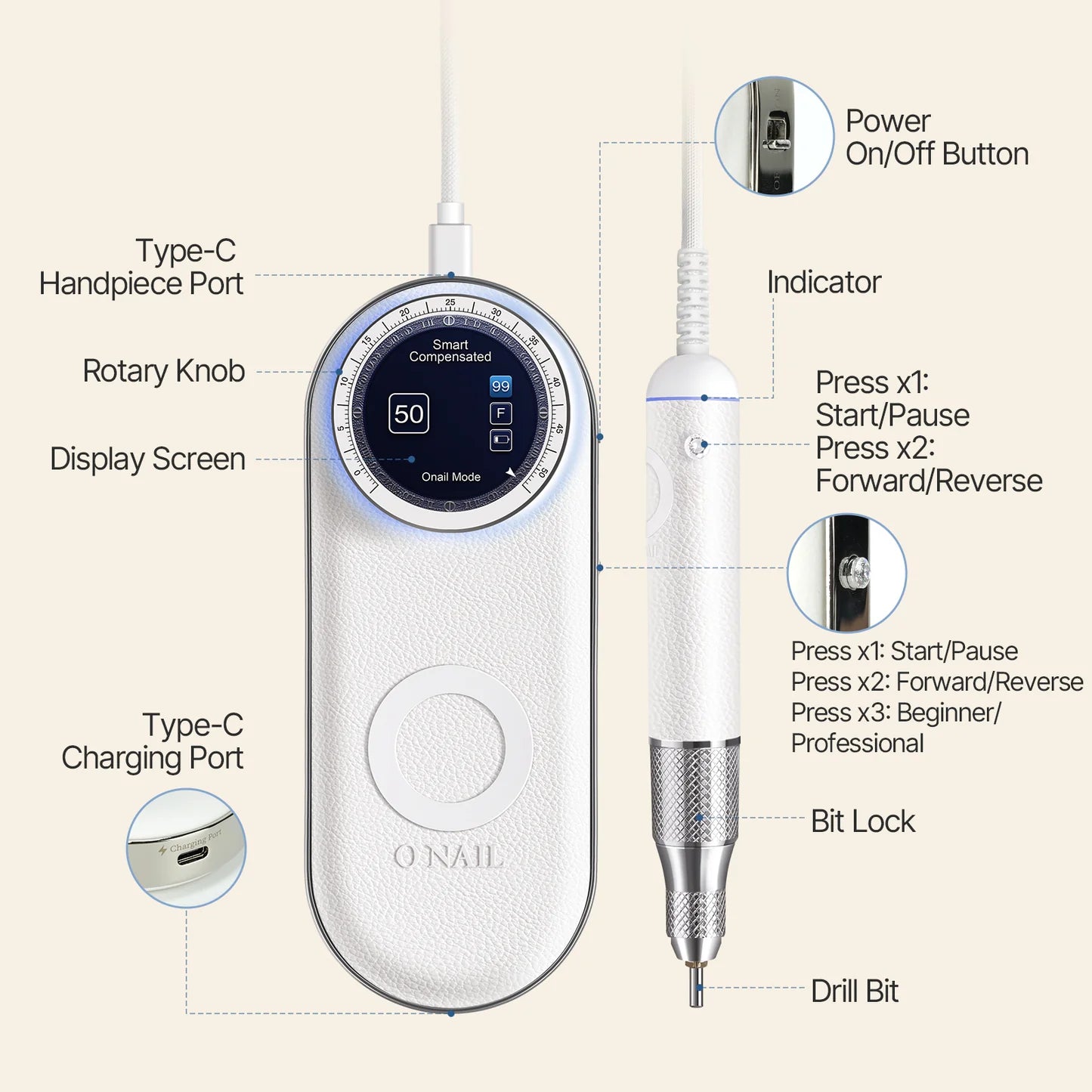 O NAIL AI Precision Nail Drill