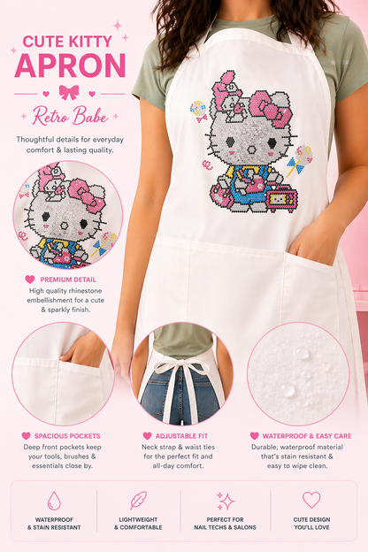 Pink Retro Kitty Rhinestone Apron