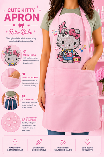 Pink Retro Kitty Rhinestone Apron