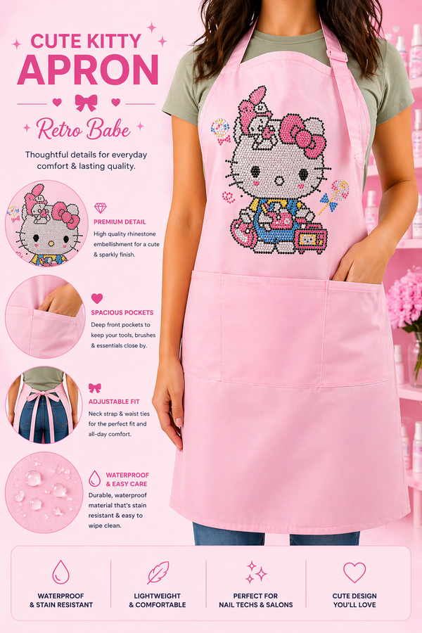 Pink Retro Kitty Rhinestone Apron