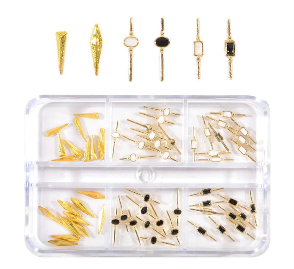 Gold Geometric Nail Art Charms – Black & White Assortment