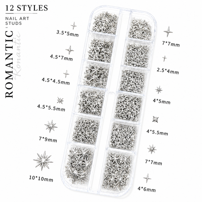 Celestial Silver Nail Art Stud Mix – 12 Style Set
