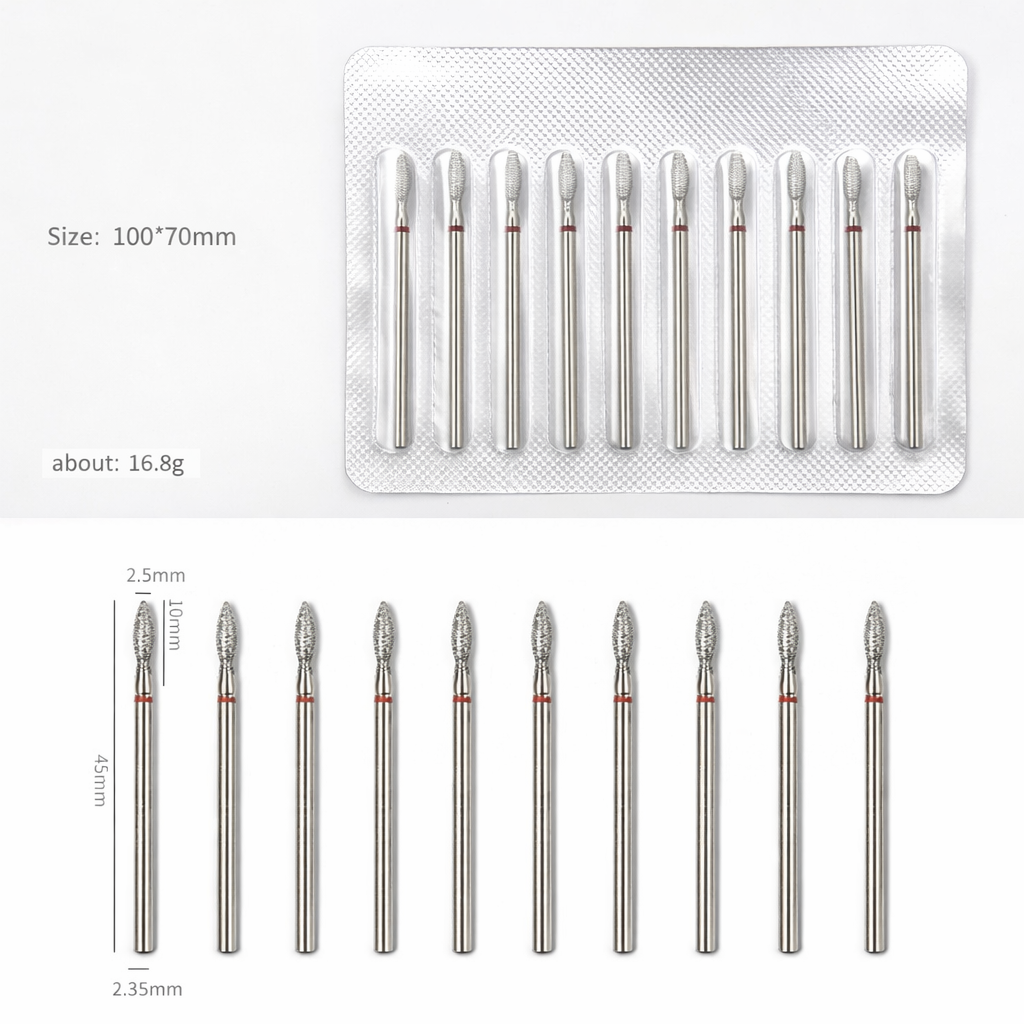 Long Flame Diamond Drill Bit 10pcs- Fine