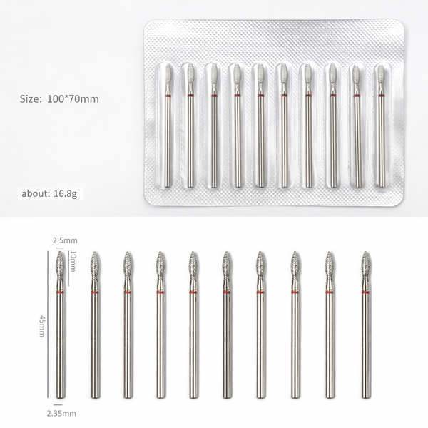 Long Flame Diamond Drill Bit 10pcs- Fine