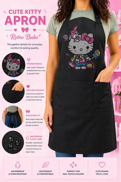 Pink Retro Kitty Rhinestone Apron