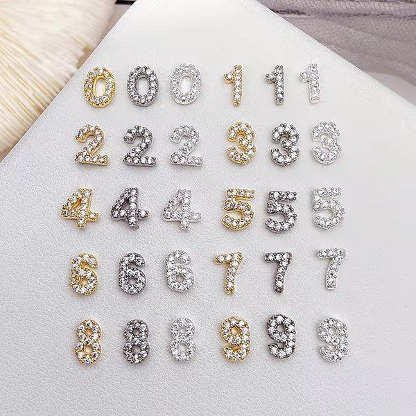 0-9 Numeral Zircon Nail Charms 2-Pc