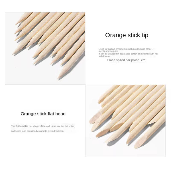 CUTICLE PUSHER DOUBLE HEADED ORANGE STICKS 100PC