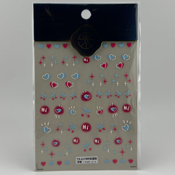 Blue Cherry and Heart Nail Sticker