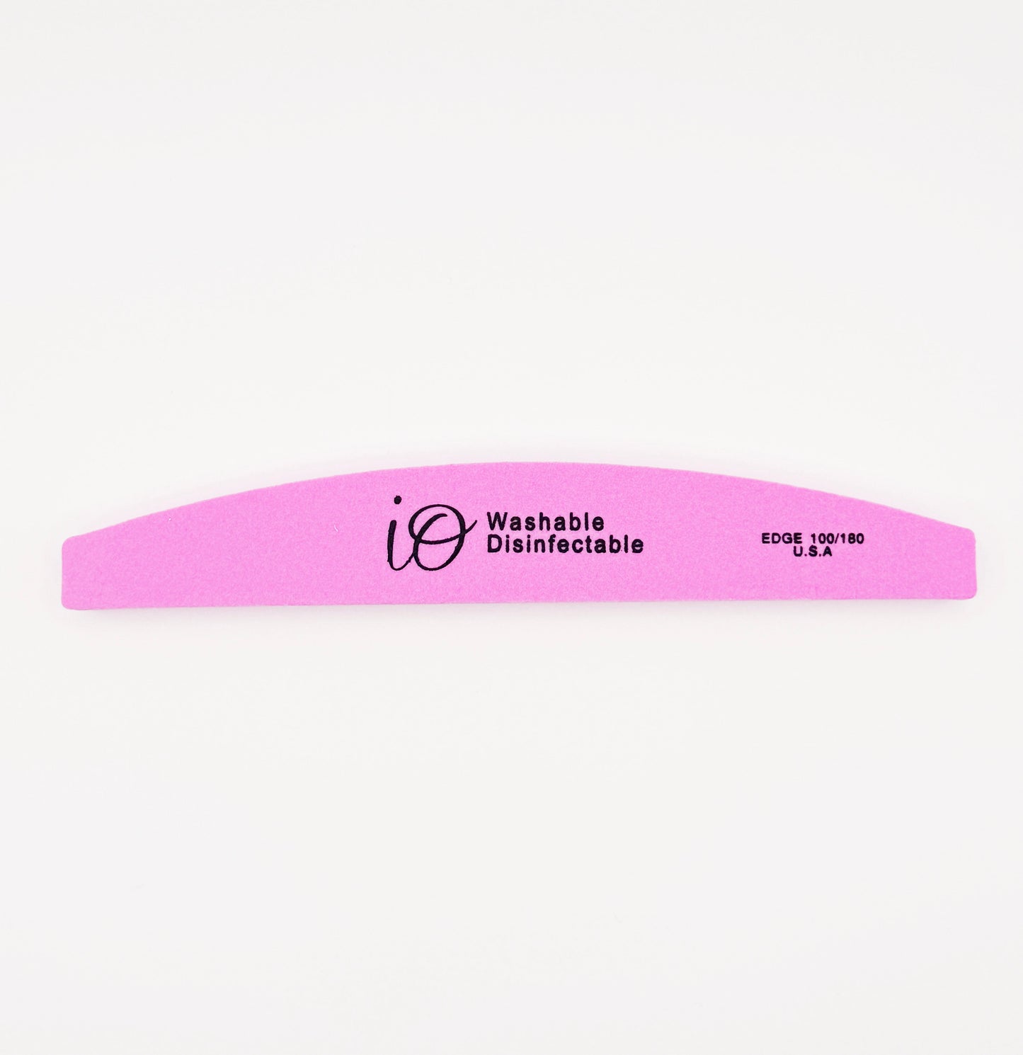 Io Professional Nail File 100/180 Grit – Washable & Disinfectable Half-moon Emery Board, Pink