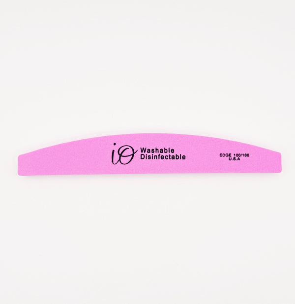Io Professional Nail File 100/180 Grit – Washable & Disinfectable Half-moon Emery Board, Pink