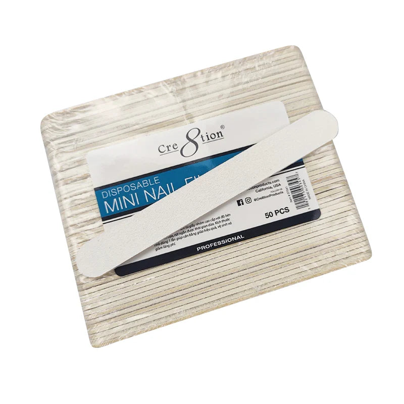 Mini Nail File Wood Center White Grit (50 pcs./pack) 180/180