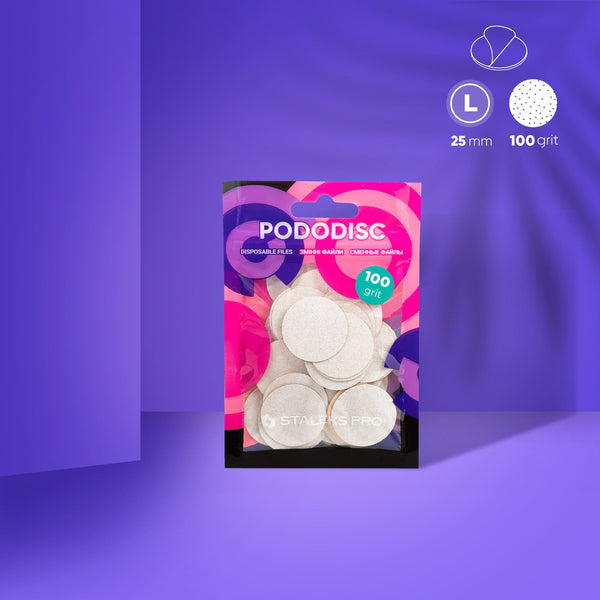 Disposable THIN White Files for pedicure disc PODODISC L 100 Grit (50 pcs)