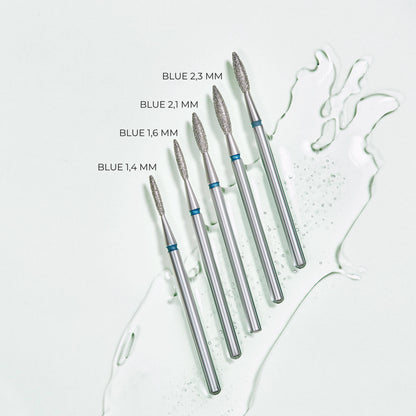 Diamond Nail Drill Bit "Pointed Flame" Blue, 2.1mm