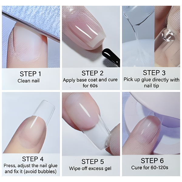 DND Gel Tips Glue application steps